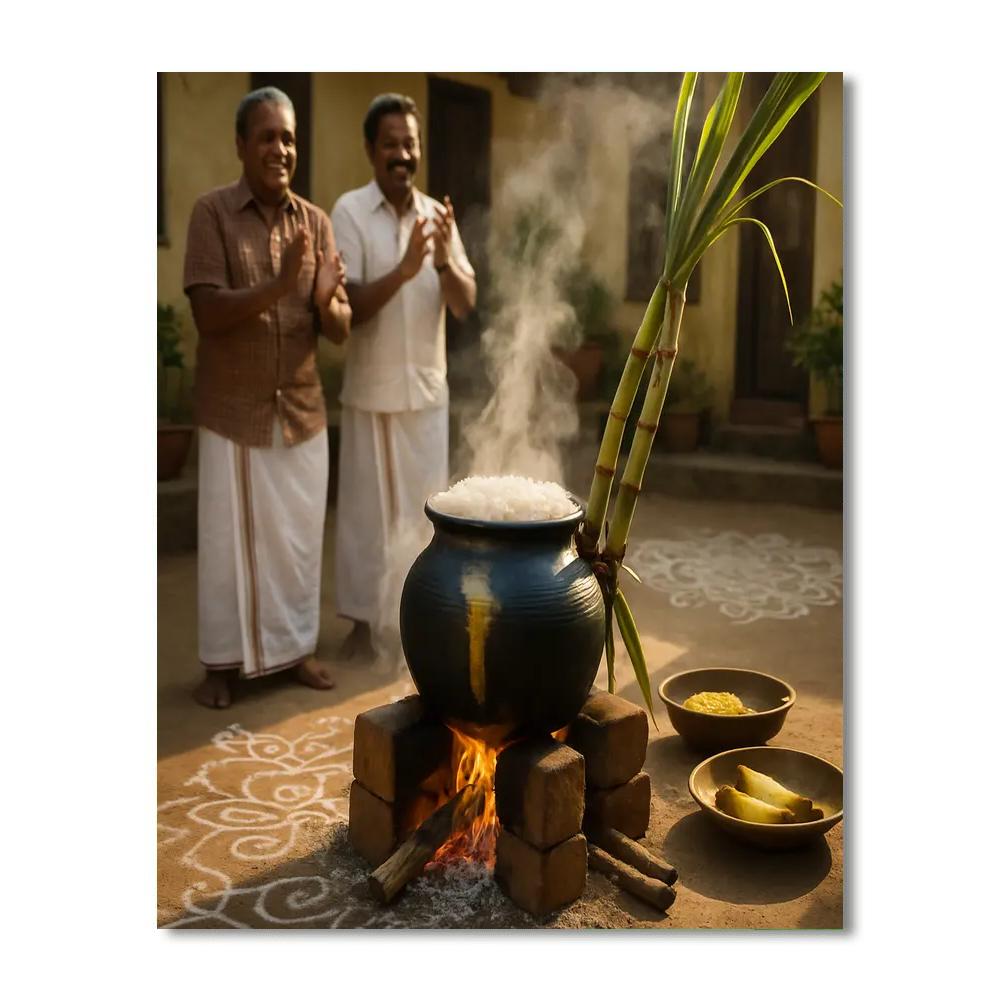 Pongal Harvest Pot Boiling Number painting