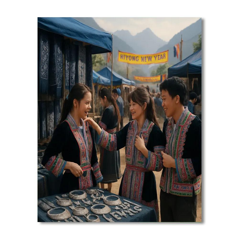 Hmong New Year Clothing Market DIY paint by numbers
