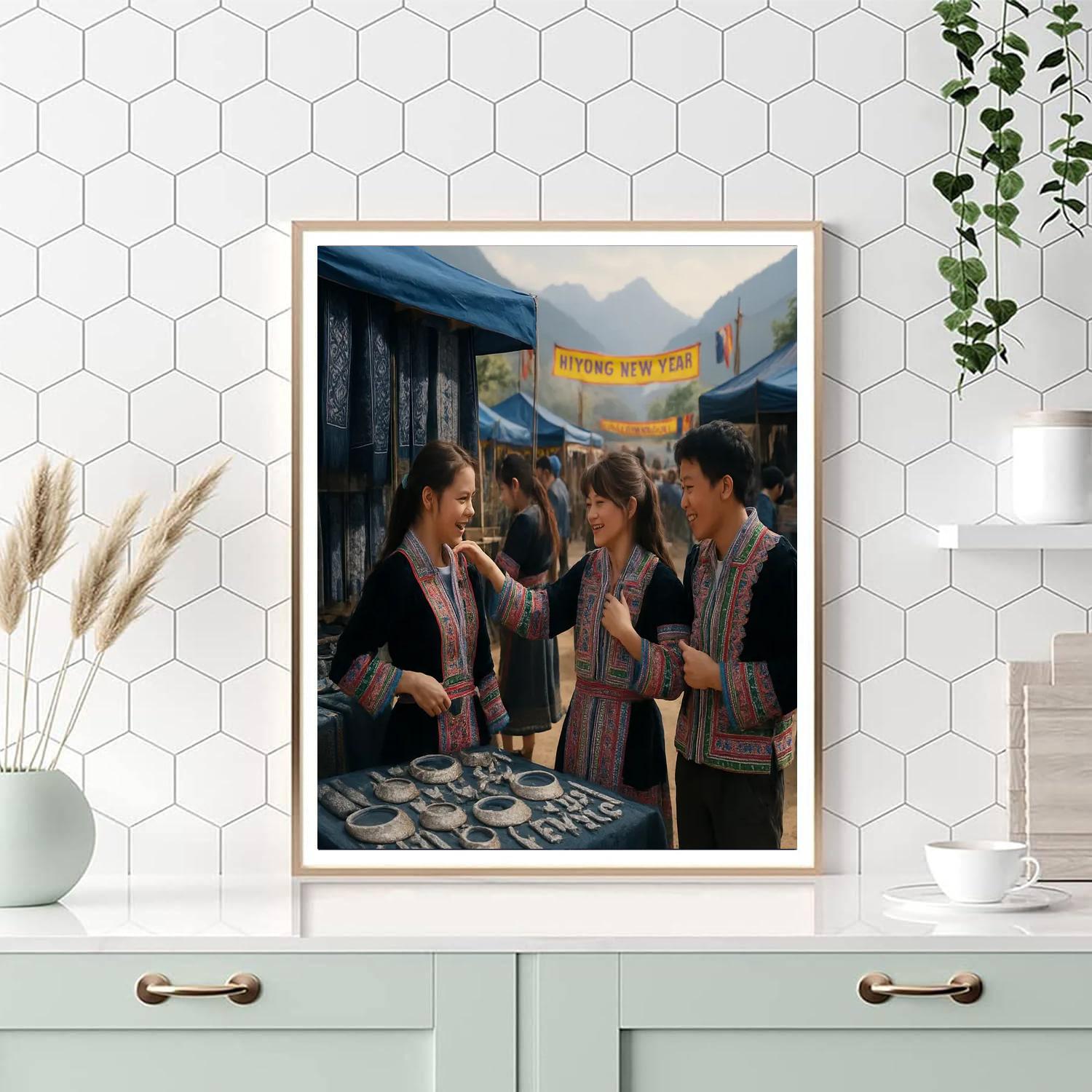 Hmong New Year Clothing Market DIY paint by numbers