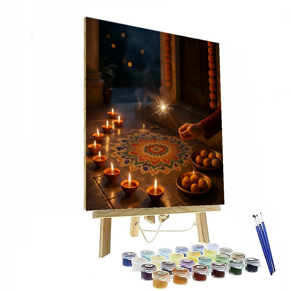 Diwali Doorstep Lamps And Rangoli paint by color