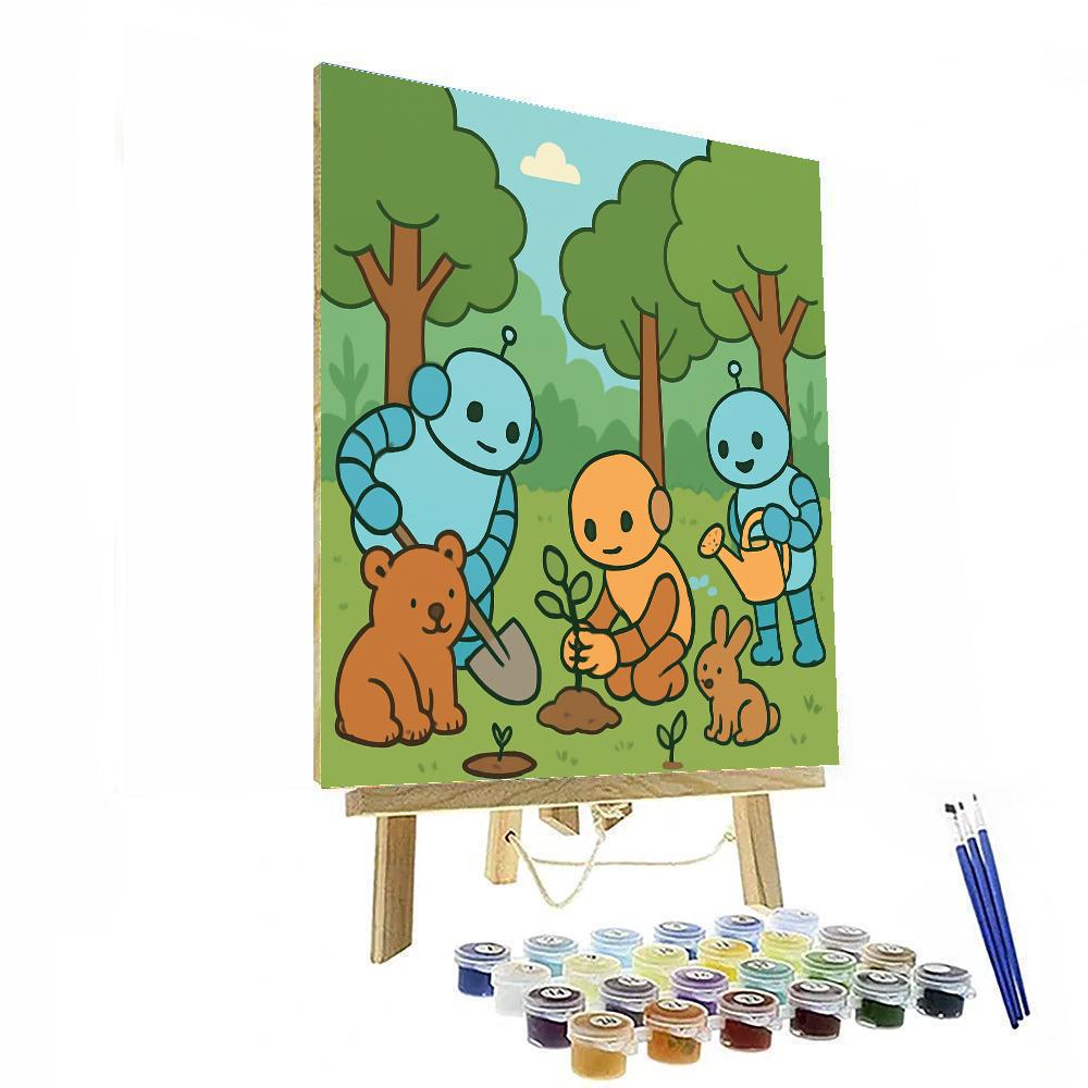 Friendly Forest Robots DIY paint by numbers