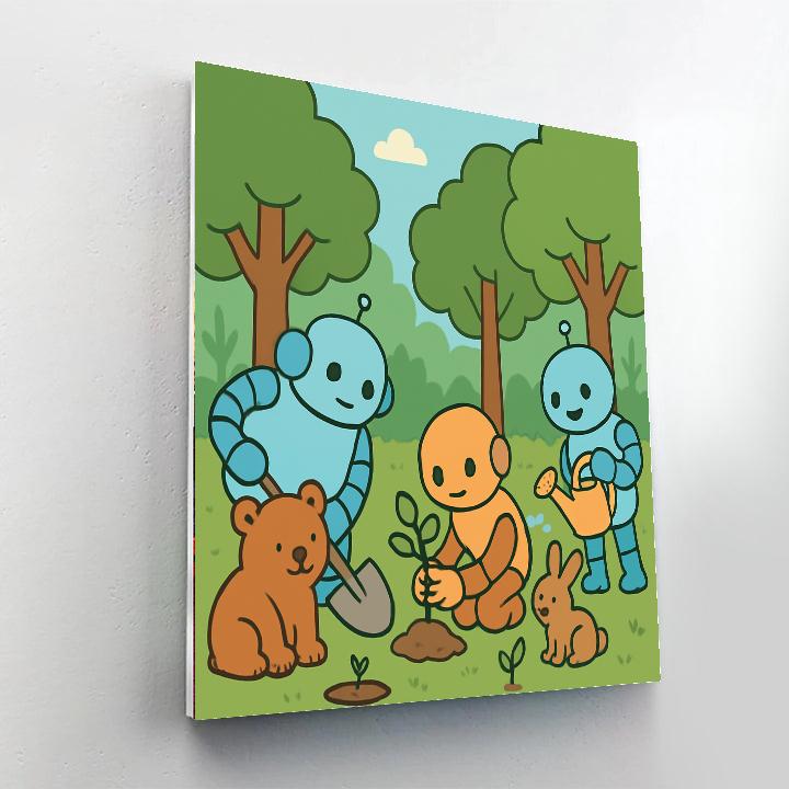 Friendly Forest Robots DIY paint by numbers