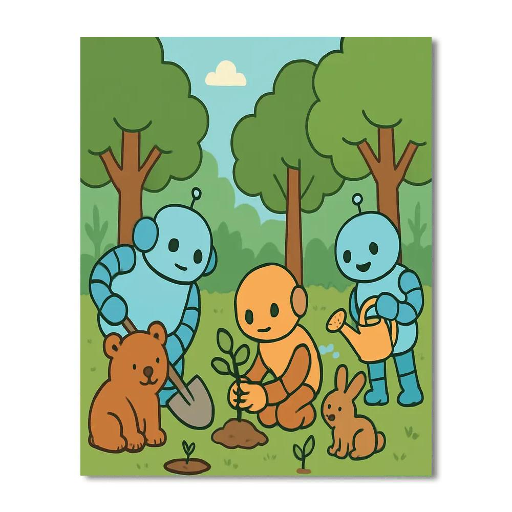 Friendly Forest Robots DIY paint by numbers