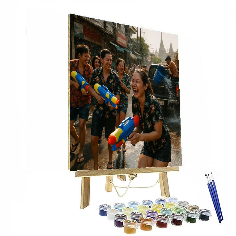 Songkran Water Fight Bangkok Paint by numbers art