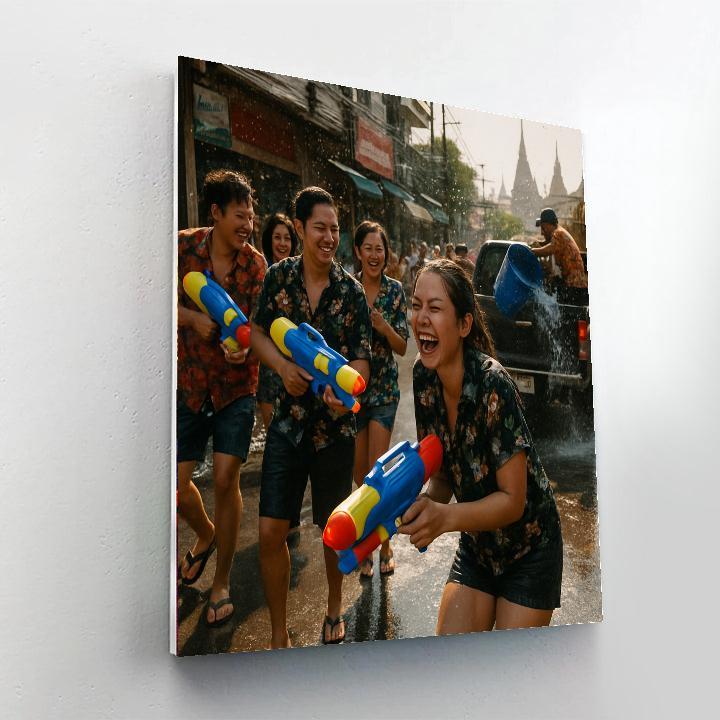Songkran Water Fight Bangkok Paint by numbers art