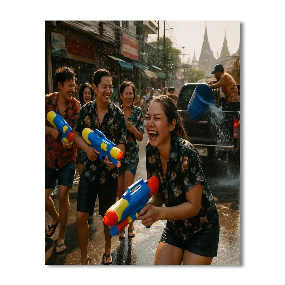 Songkran Water Fight Bangkok Paint by numbers art
