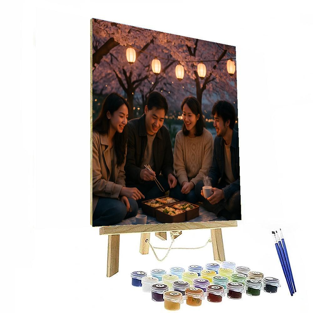 Hanami Evening Picnic Under Blossoms paint by numbers
