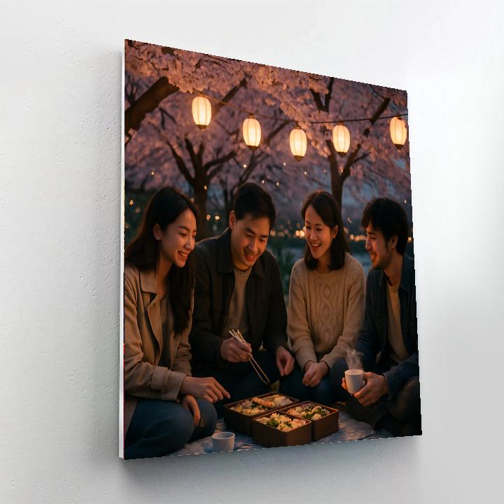 Hanami Evening Picnic Under Blossoms paint by numbers