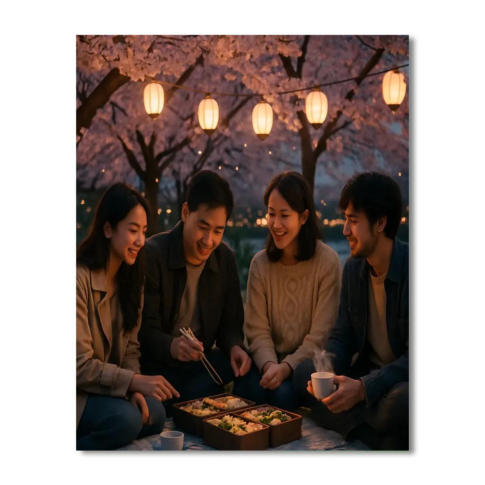 Hanami Evening Picnic Under Blossoms paint by numbers