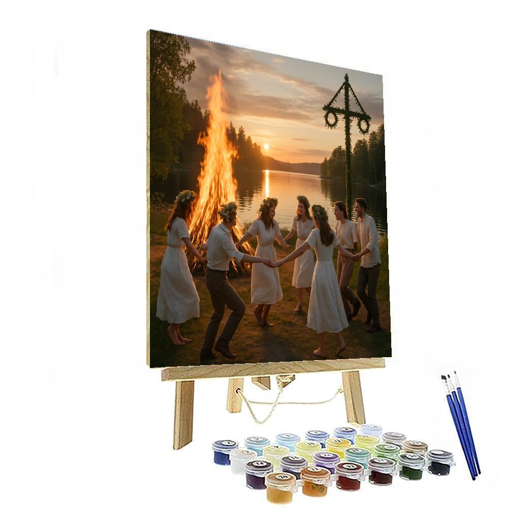 Midsummer Bonfire Sweden painting number kit