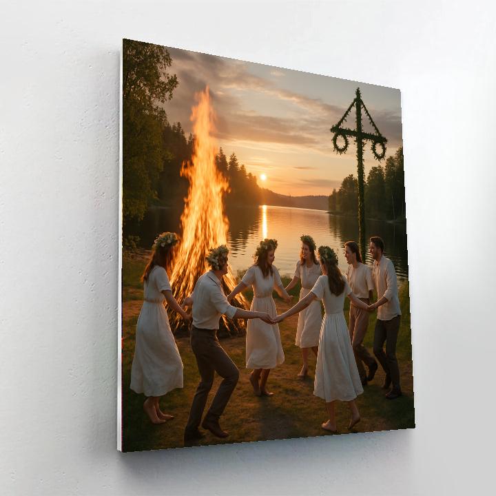 Midsummer Bonfire Sweden painting number kit