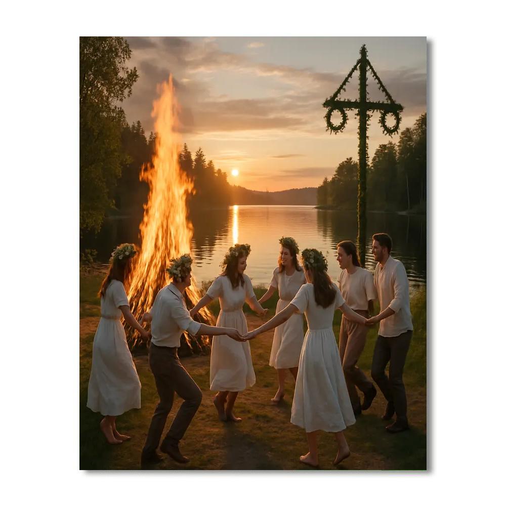Midsummer Bonfire Sweden painting number kit