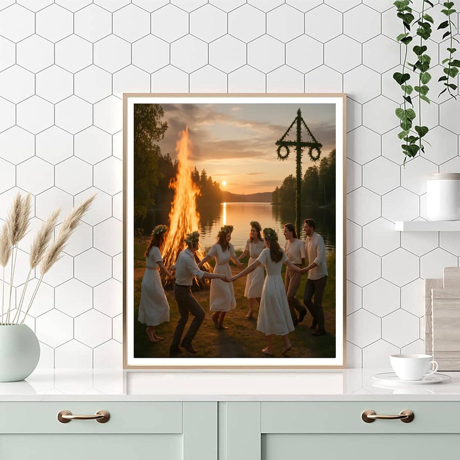 Midsummer Bonfire Sweden painting number kit