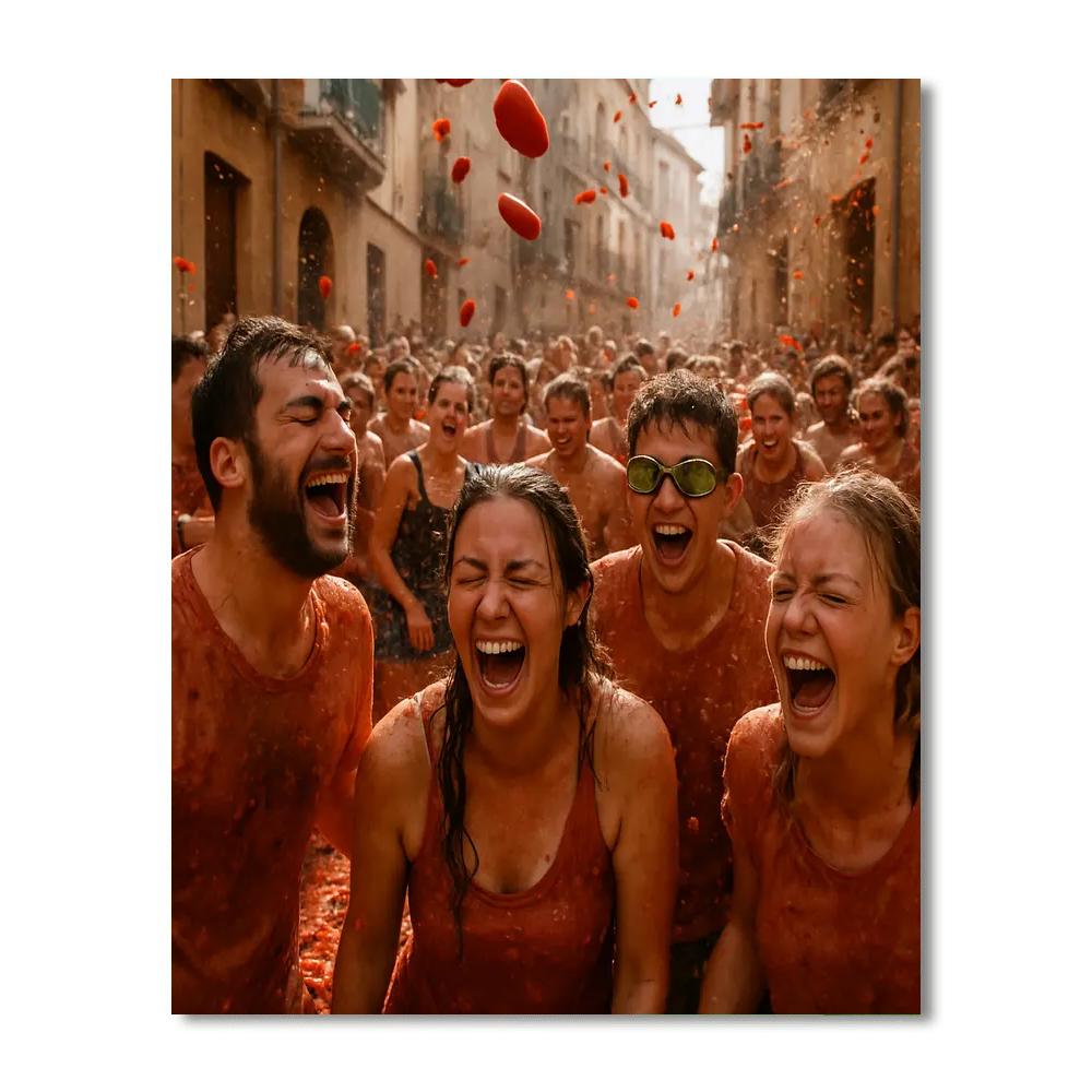 La Tomatina Tomato Fight Crowd Numbered painting kits