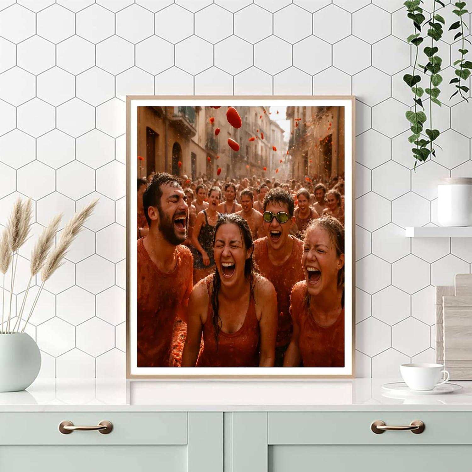 La Tomatina Tomato Fight Crowd Numbered painting kits