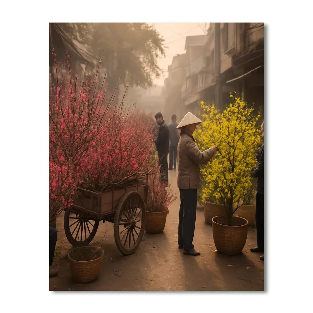 Tet Flower Market Hanoi Morning Paint by numbers kits