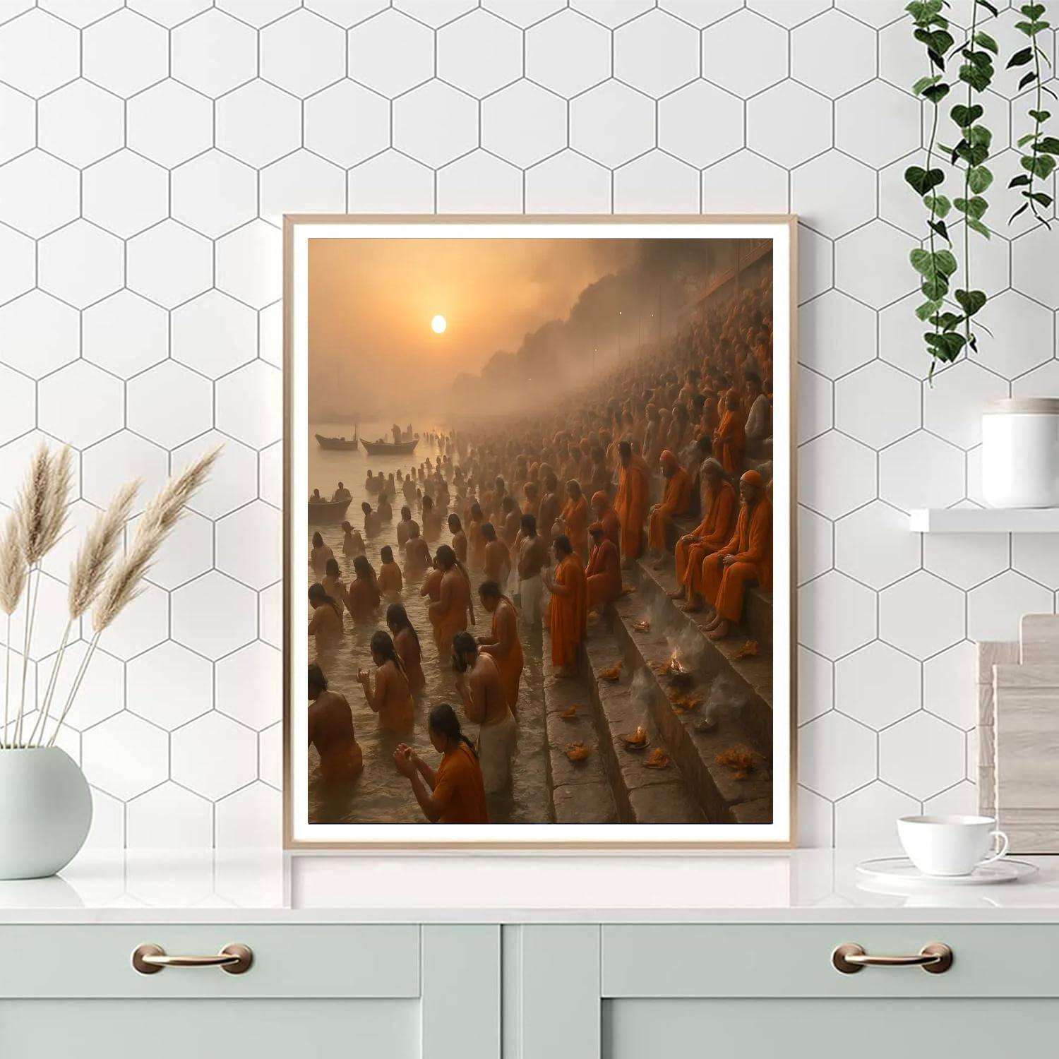 Kumbh Mela Sacred River Bathing Number painting