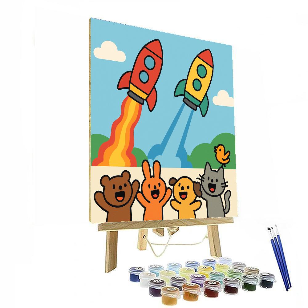Rainbow Rocket Race Paint by numbers art