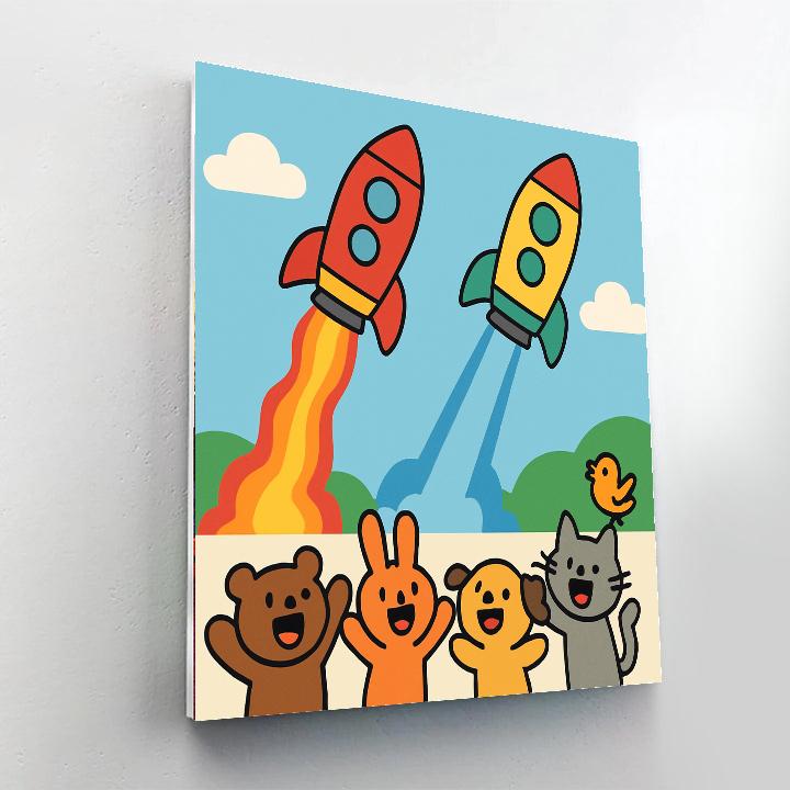 Rainbow Rocket Race Paint by numbers art