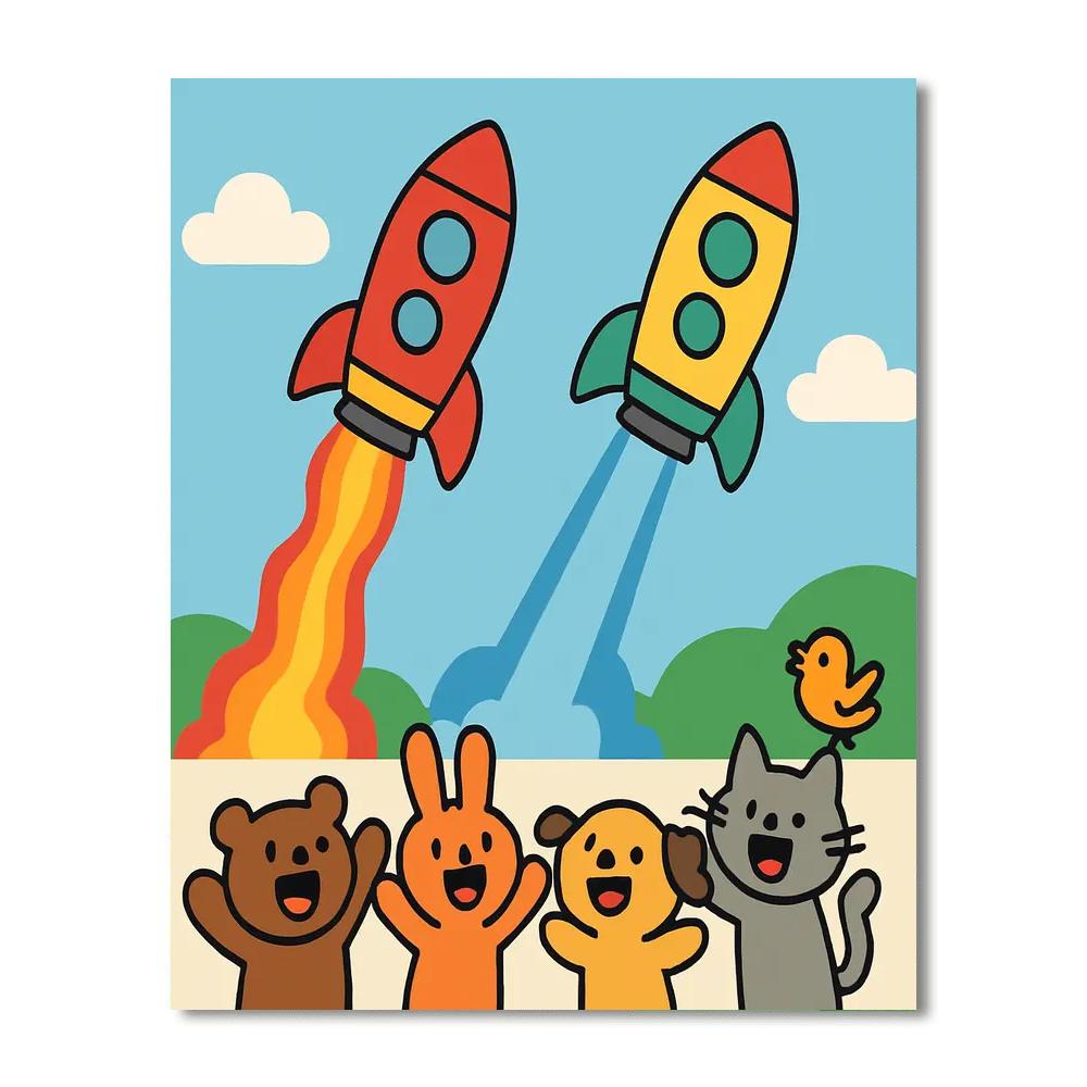 Rainbow Rocket Race Paint by numbers art