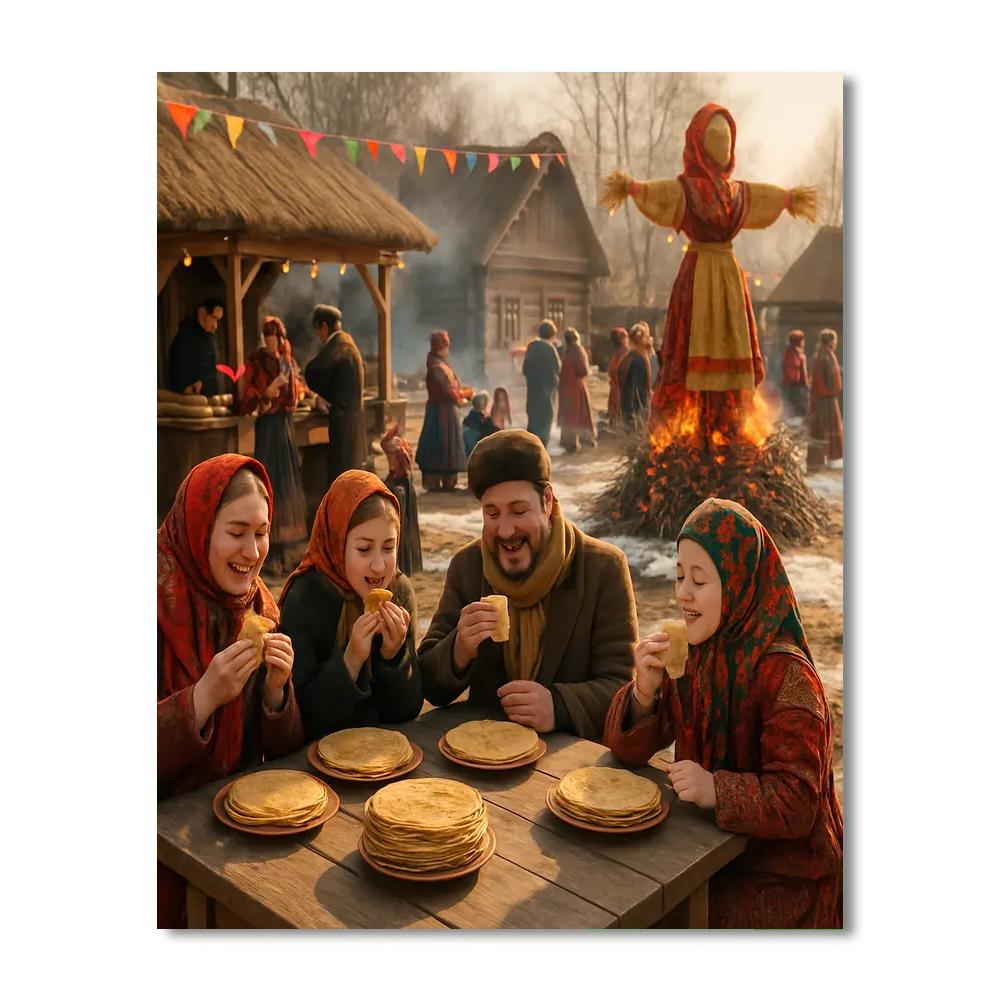 Maslenitsa Pancake Fire Festival Russia Numbered painting kits