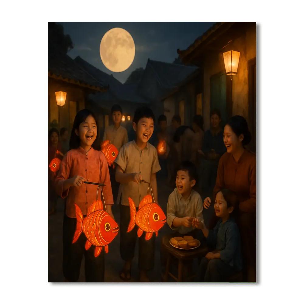 Tet Trung Thu Moon Festival Children Number painting