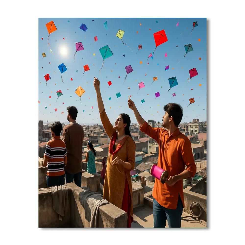 Makar Sankranti Kite Sky Gujarat Numbered painting kits