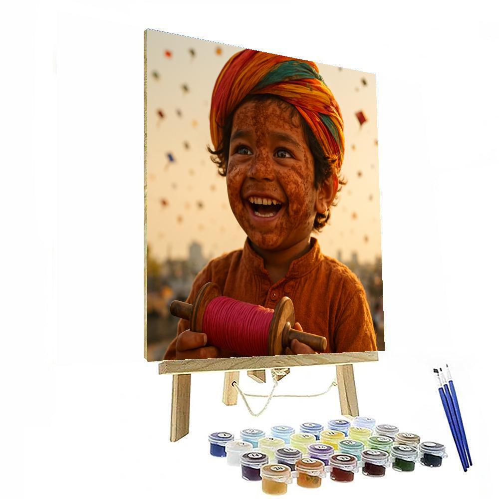 Kite Festival Gujarat Child Smiling paint by numbers