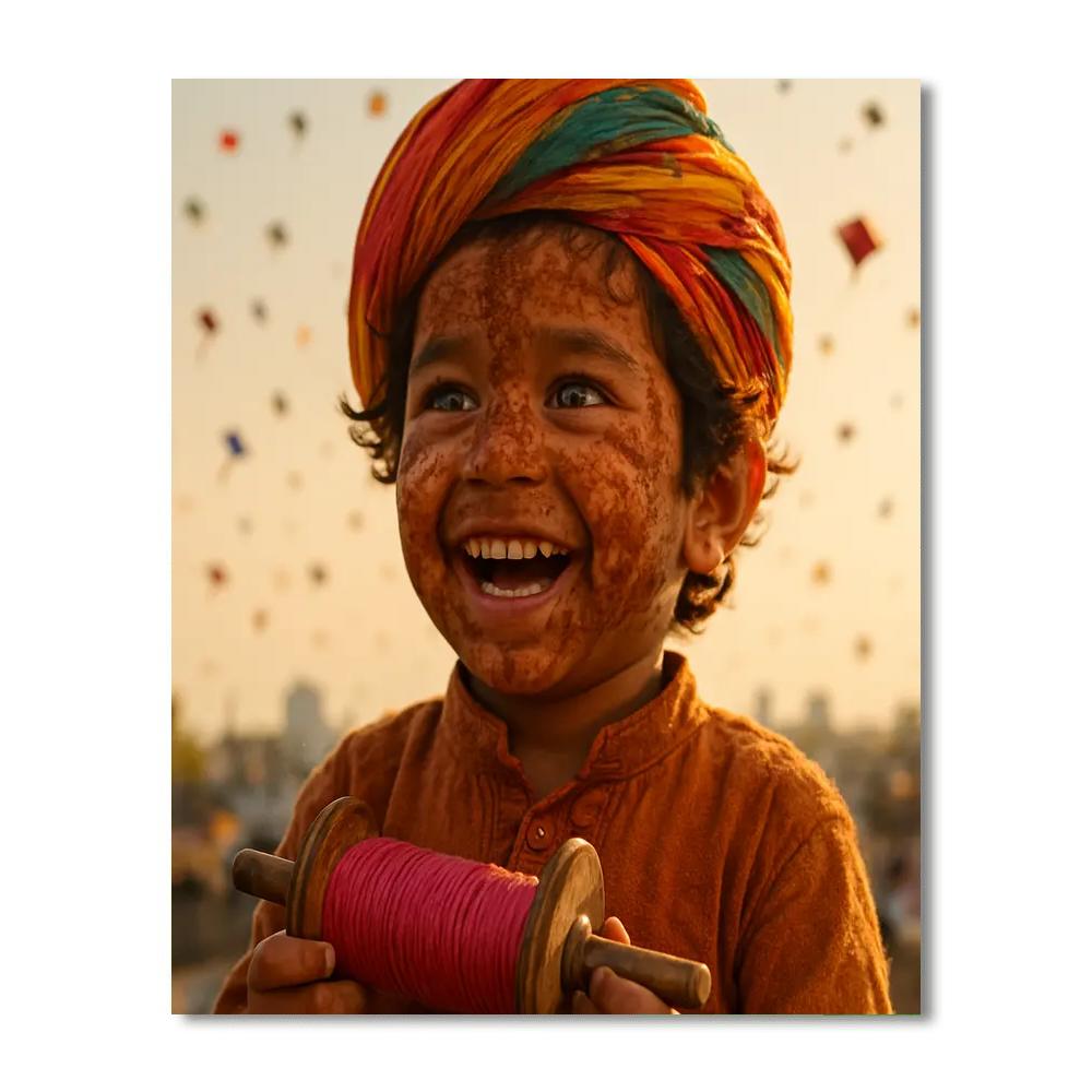 Kite Festival Gujarat Child Smiling paint by numbers