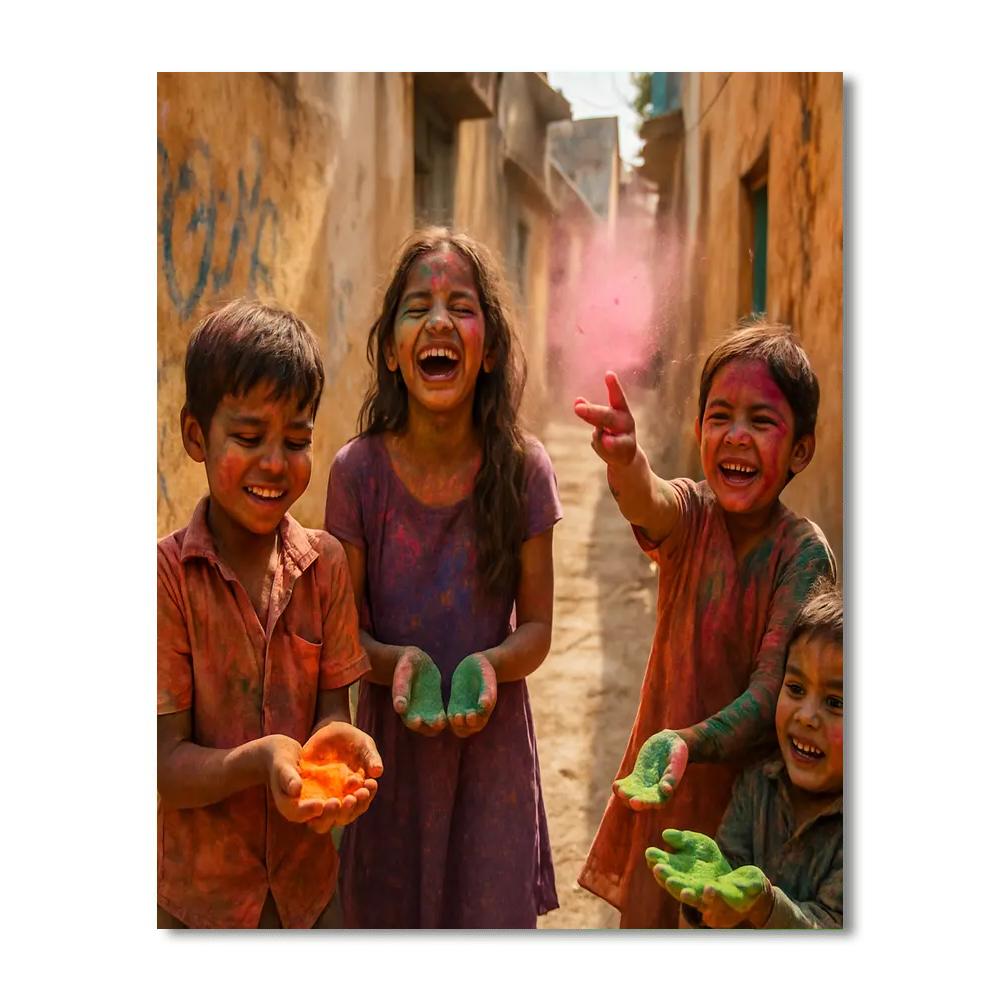 Festival Of Colours Holi Children Play Number painting