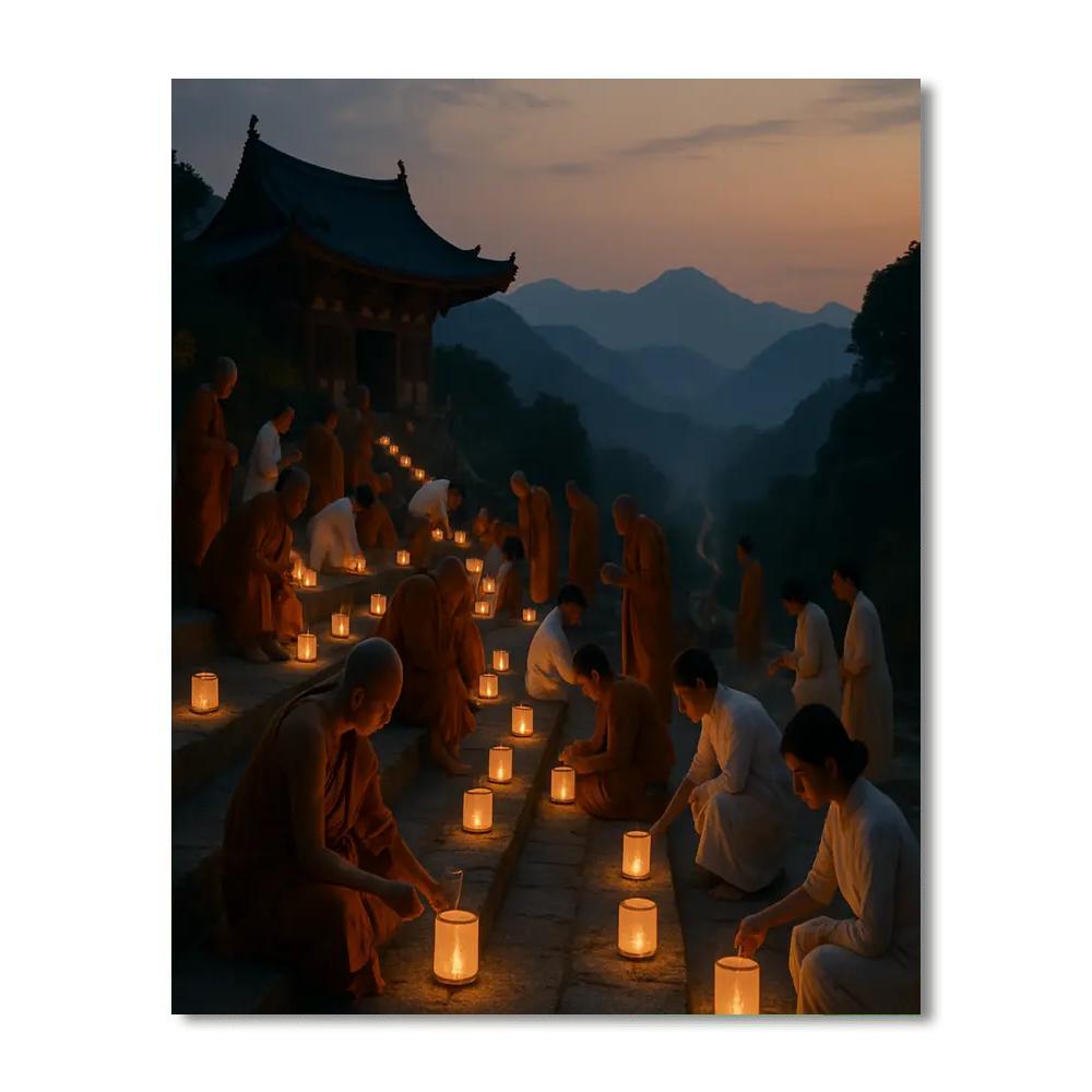 Lantern Ceremony Buddhist Mountain Temple Numbered painting kits