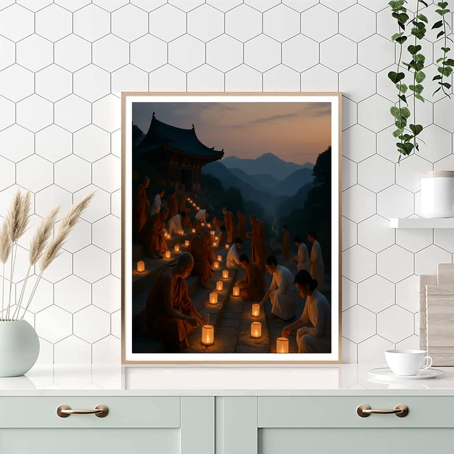 Lantern Ceremony Buddhist Mountain Temple Numbered painting kits