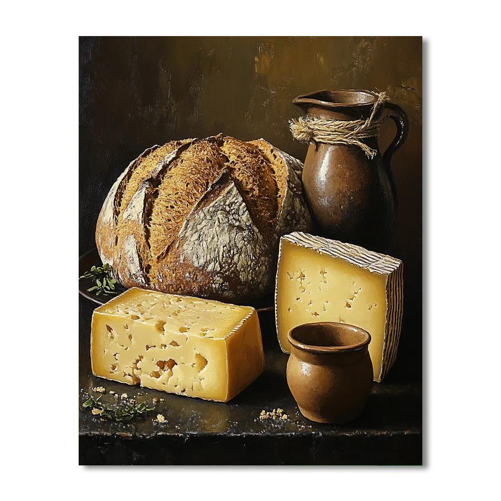 Gustave Courbet Inspired Still Life With Bread And Cheese painting number kit