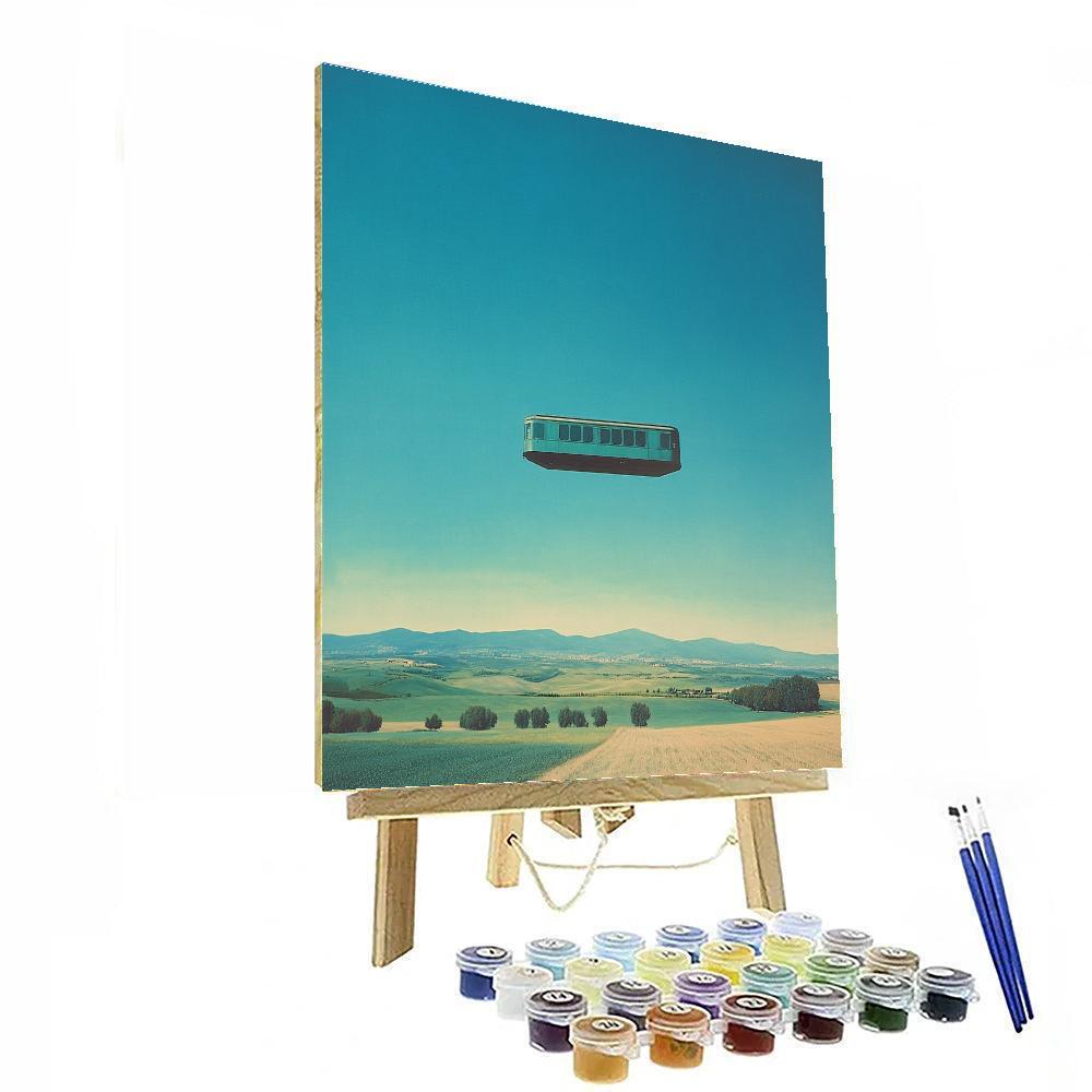 Magritte Inspired Floating Train Number painting