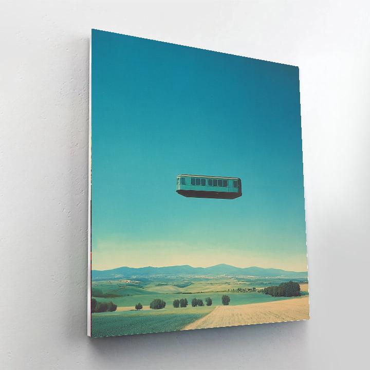 Magritte Inspired Floating Train Number painting