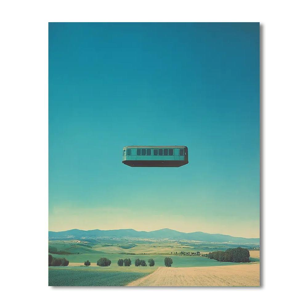 Magritte Inspired Floating Train Number painting