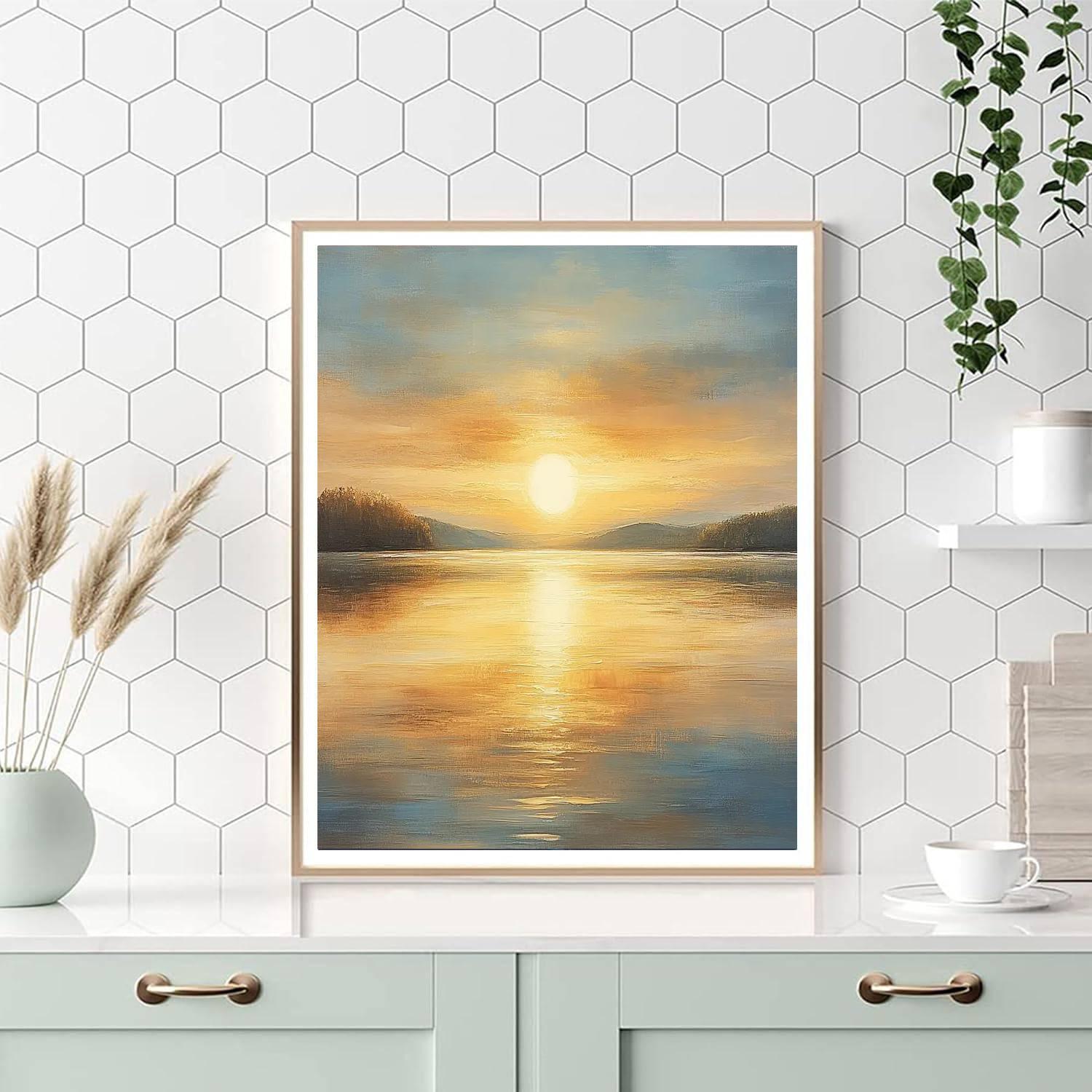 Turner Inspired Golden Sunset Over Lake paint by number