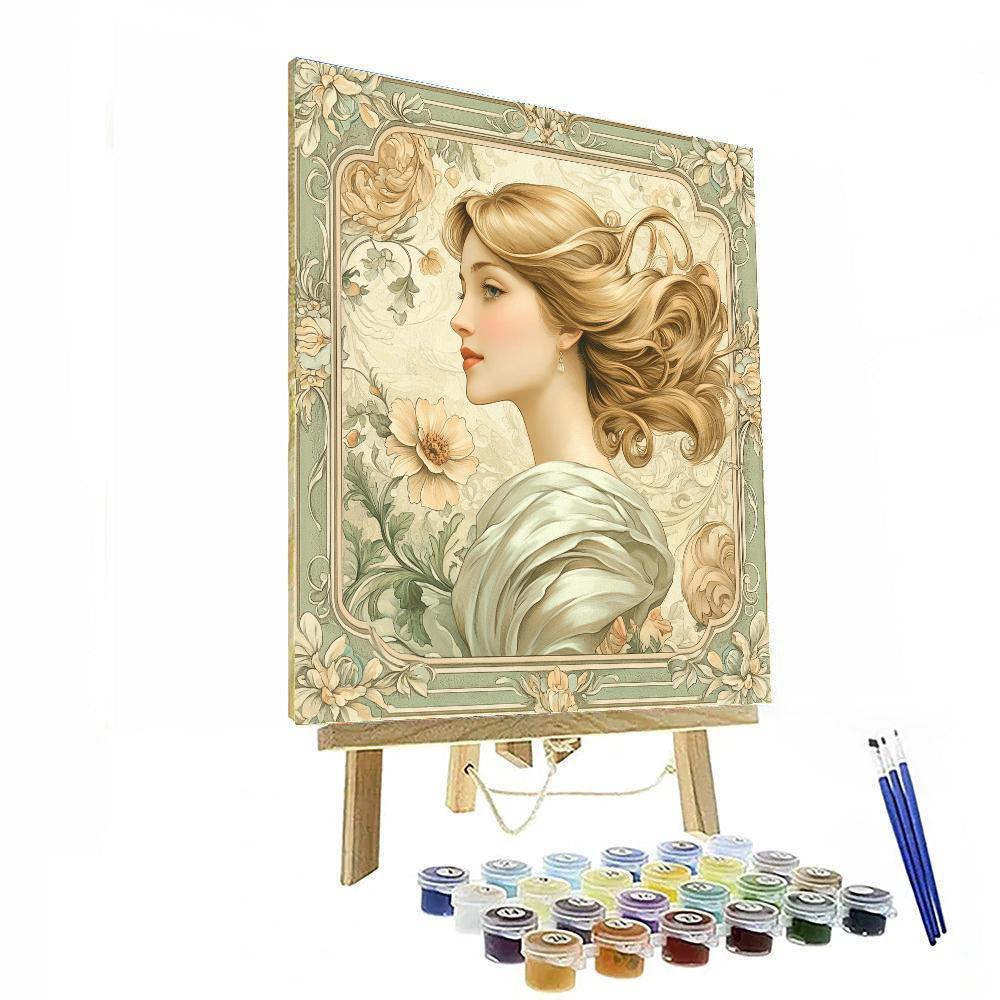Alphonse Mucha Inspired Floral Poster paint by numbers