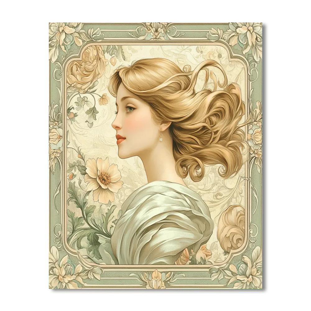 Alphonse Mucha Inspired Floral Poster paint by numbers