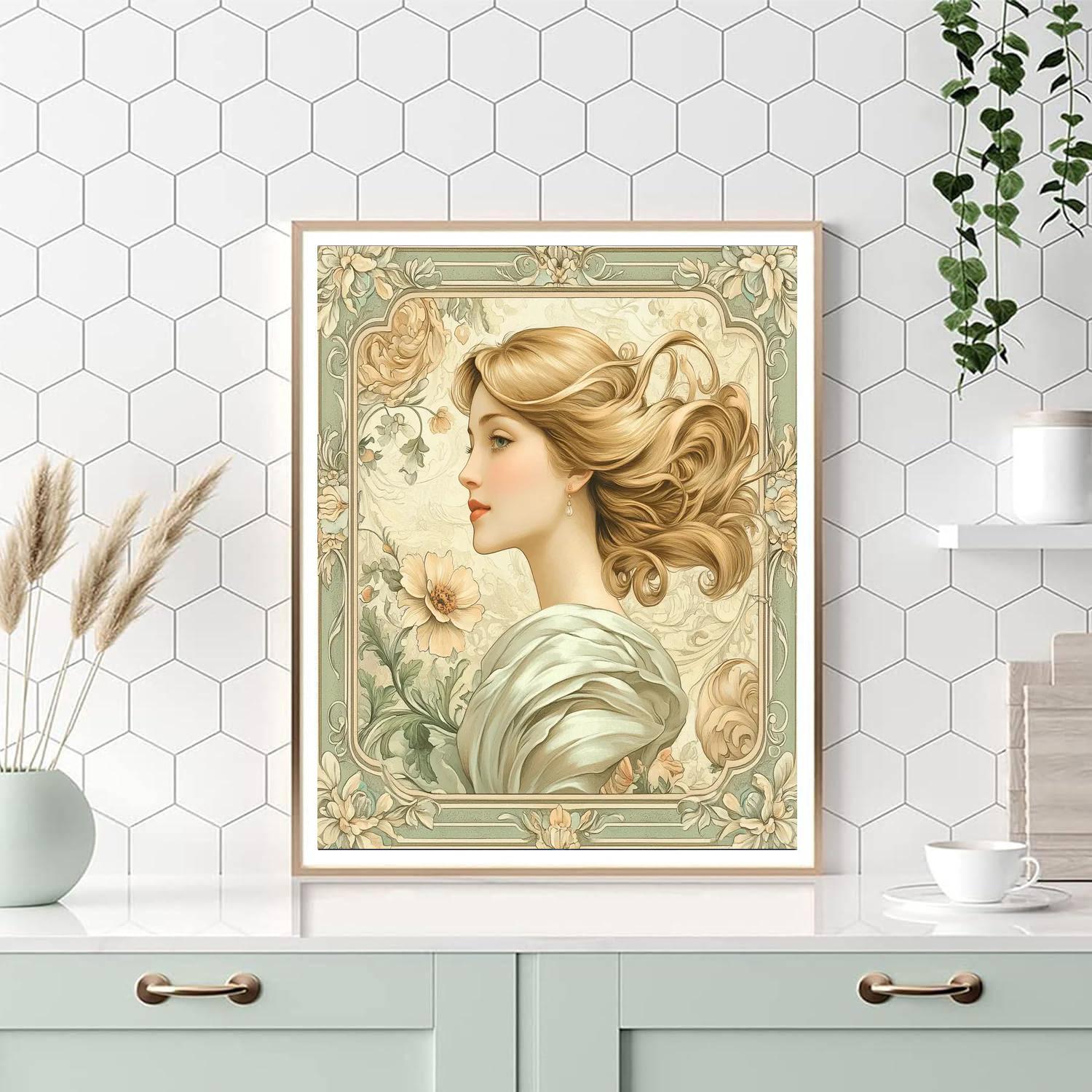 Alphonse Mucha Inspired Floral Poster paint by numbers
