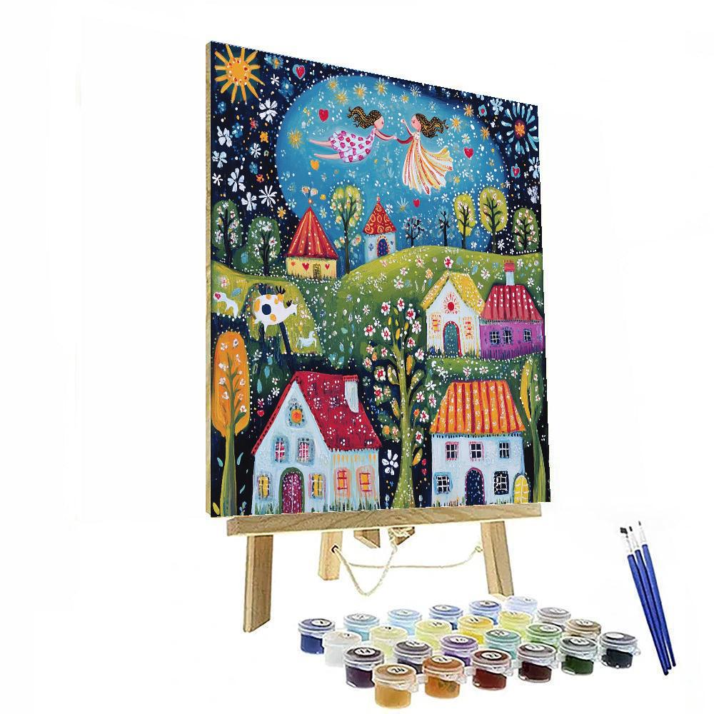 Marc Chagall Inspired Lovers Over Village Paint by numbers art