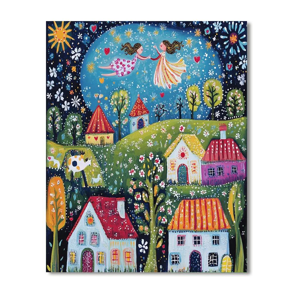 Marc Chagall Inspired Lovers Over Village Paint by numbers art