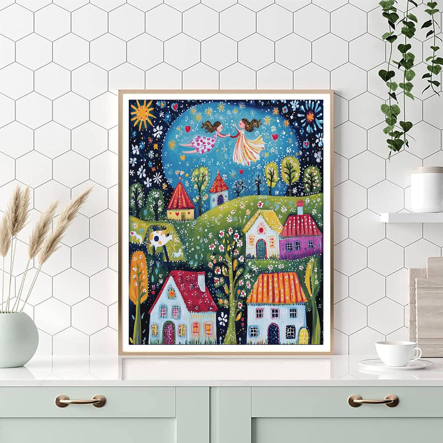 Marc Chagall Inspired Lovers Over Village Paint by numbers art