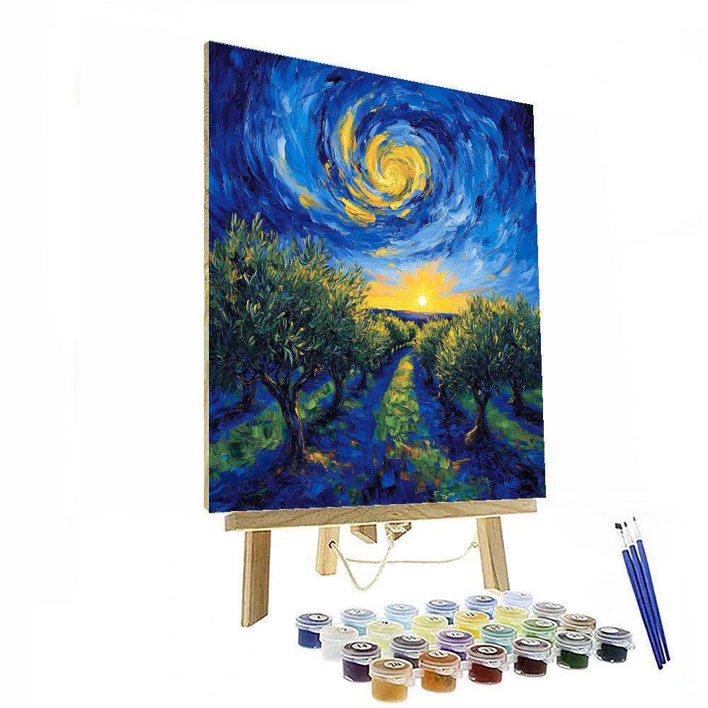 Van Gogh Inspired Olive Grove Sunrise painting number kit