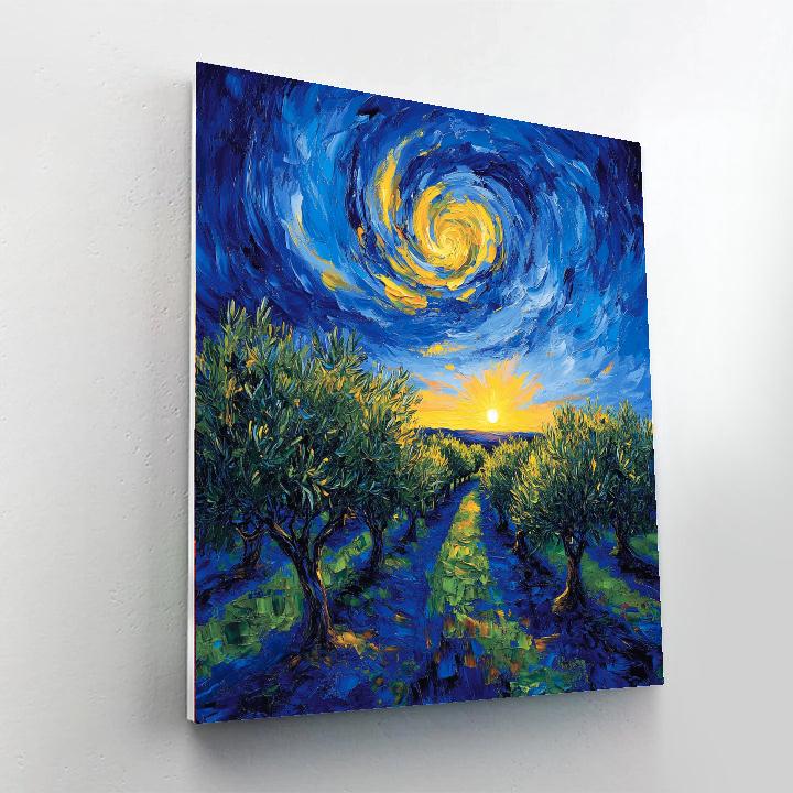 Van Gogh Inspired Olive Grove Sunrise painting number kit