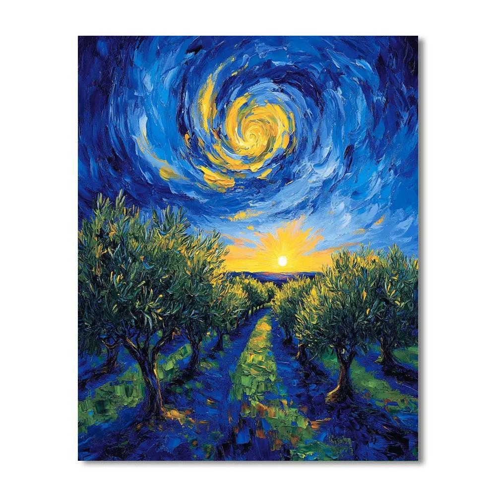 Van Gogh Inspired Olive Grove Sunrise painting number kit
