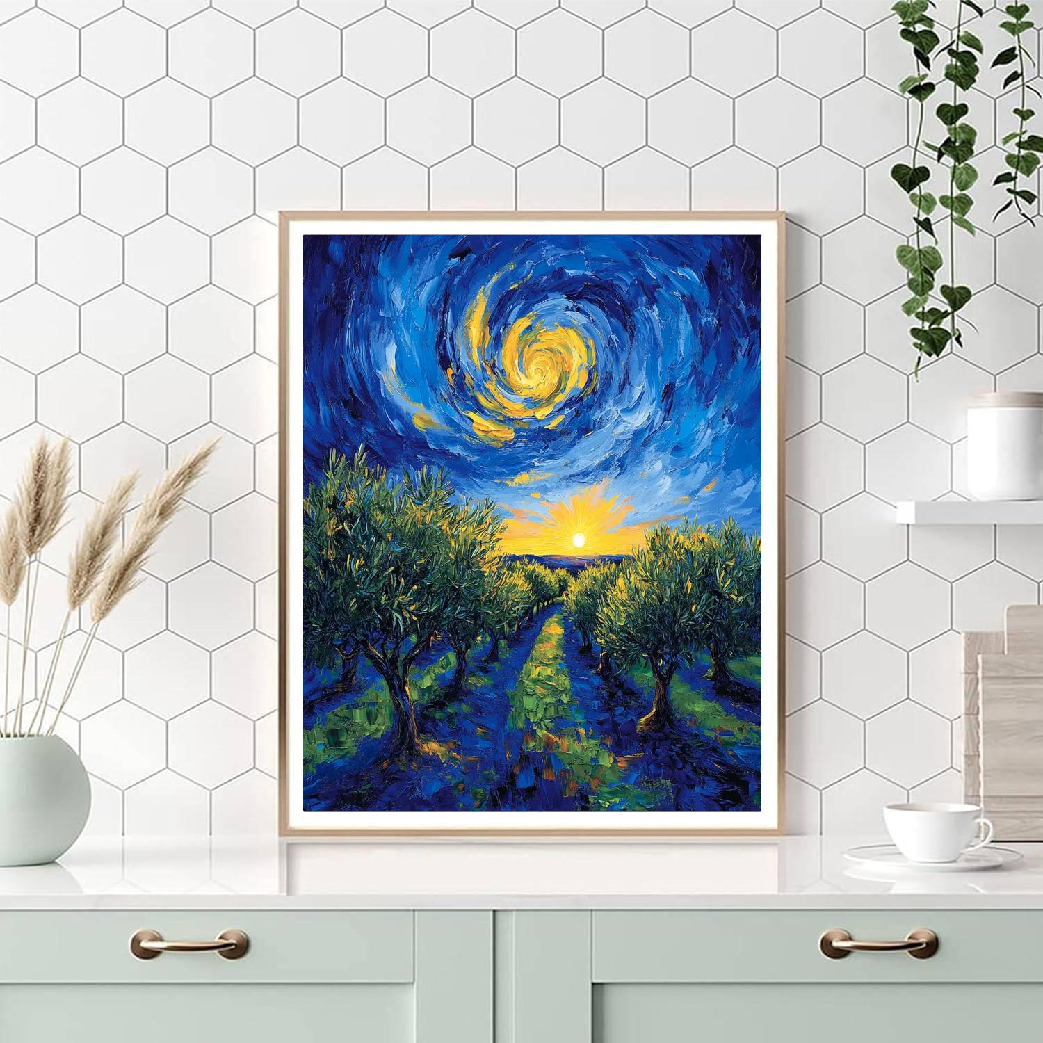Van Gogh Inspired Olive Grove Sunrise painting number kit
