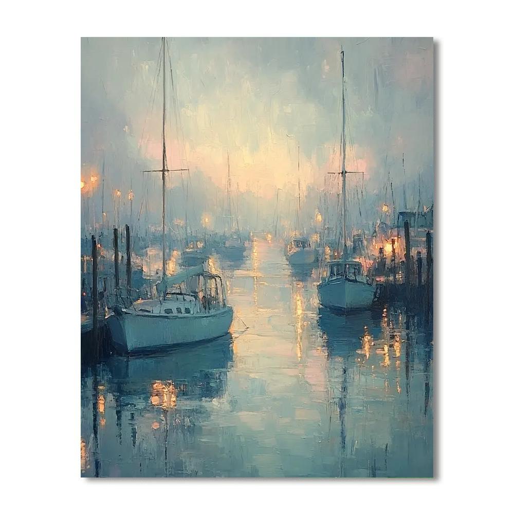 Monet Inspired Foggy Harbor Morning paint by color