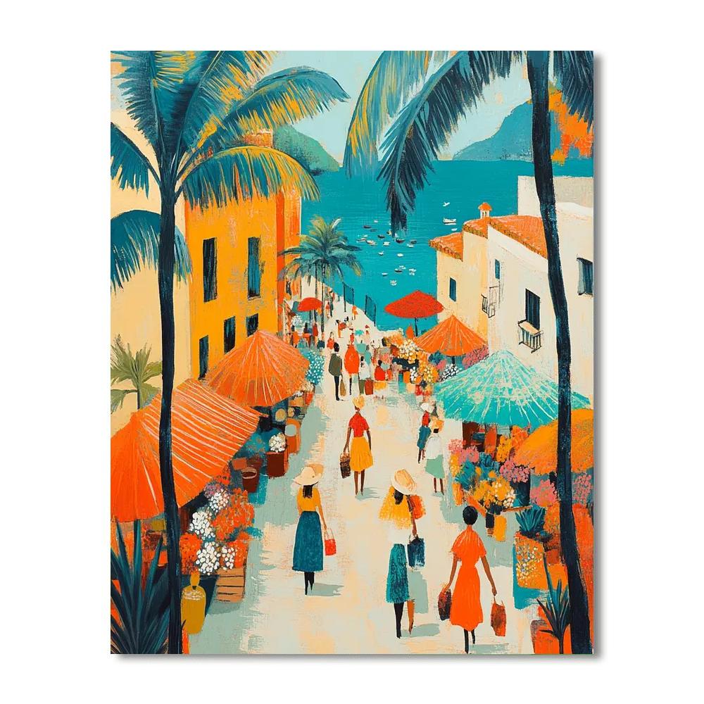 Gauguin Inspired Market By The Sea paint by numbers