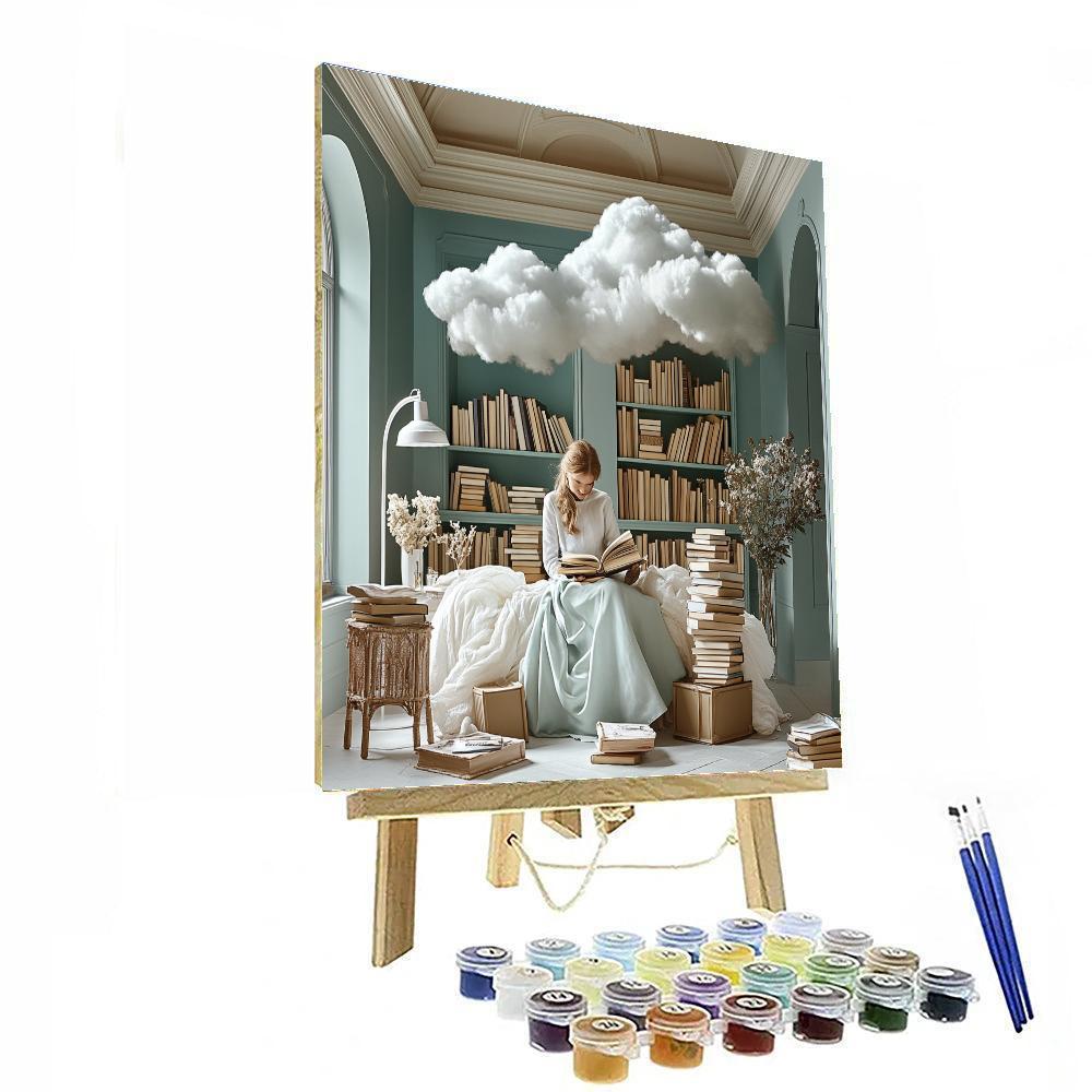 Magritte Inspired Cloudy Library DIY paint by numbers